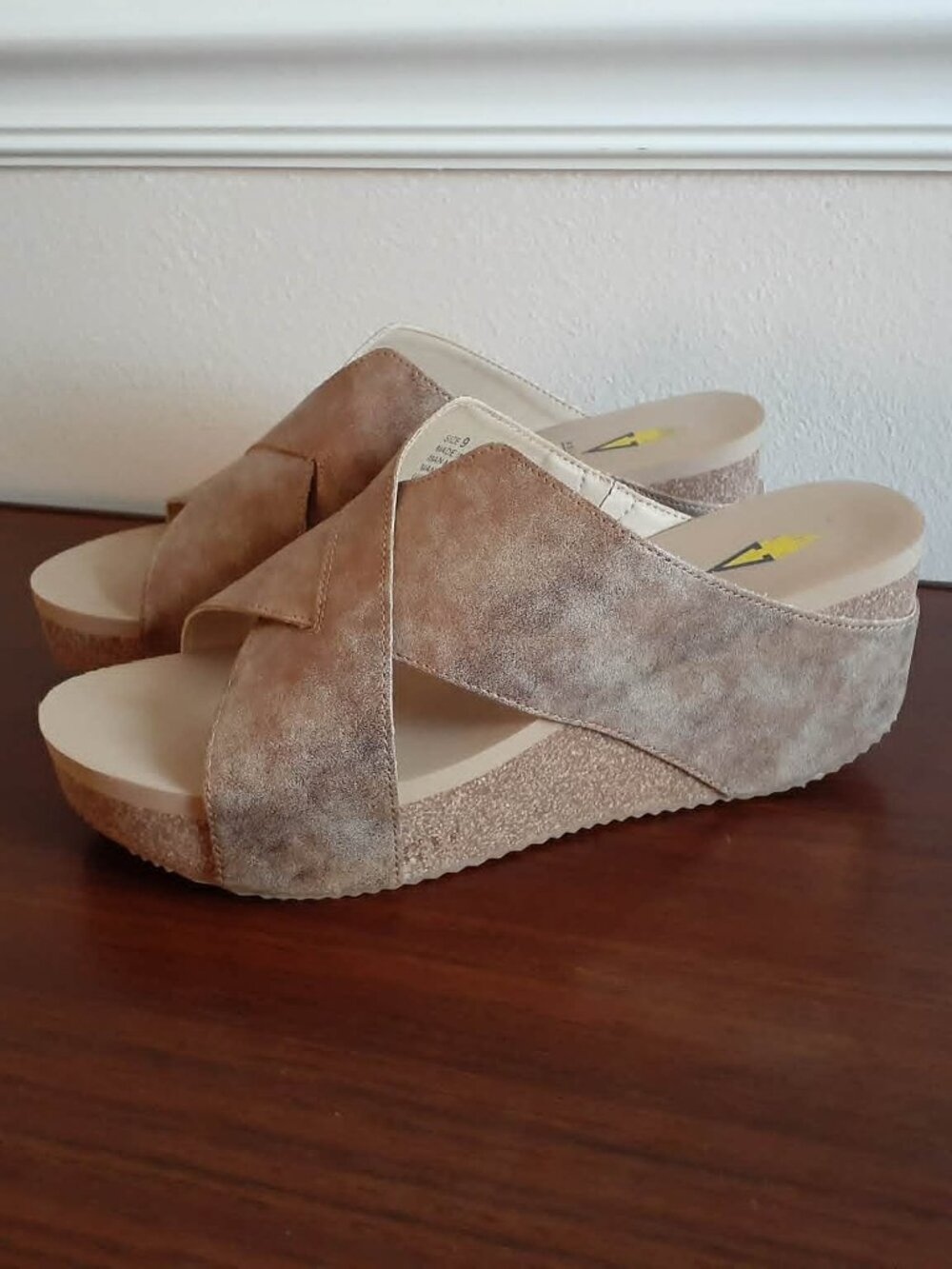 Volatile "Firefly" Bronze Metallic Cork Midsole Wedge Sandal